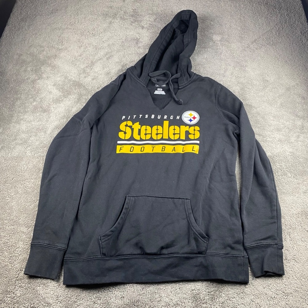 NFL Majestic Pittsburgh Steelers Hooded Sweatshirt V Neck Womens Medium Black